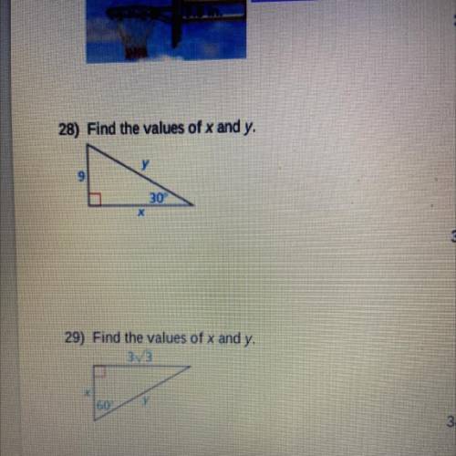 28 and/or 29 pls. Find the value of x and y.
