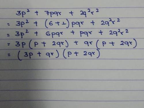 Solve 3p²+7pqr+2q²r²​