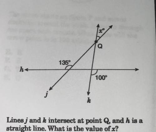 Lines J and k intersect at point Q and h is a straight line. What is the value of X ?