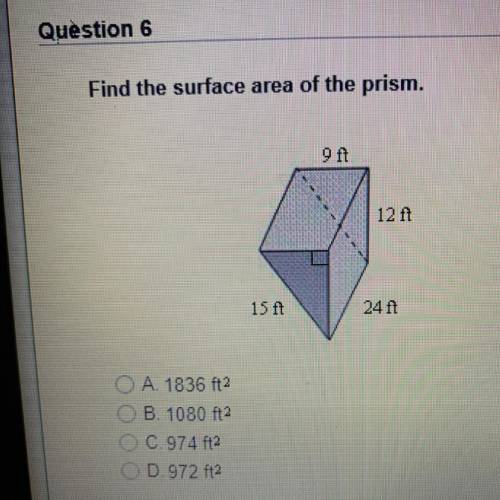 Find the
surface area of the
prism.