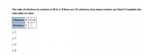 The ratio of chickens to roosters is 10 to 2. If there are 25 chickens, how many roosters are there