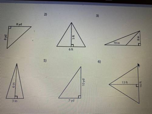Find the area of each triangle.