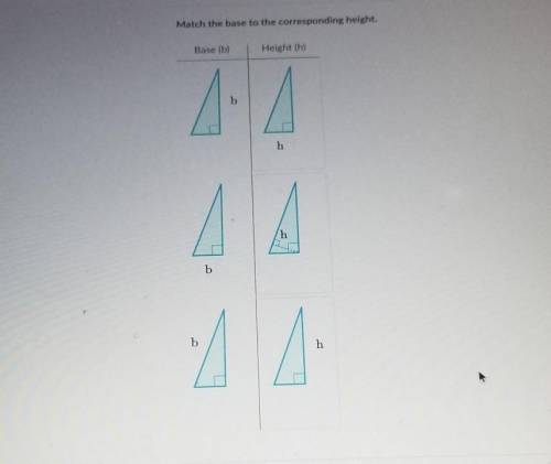 Match the base to the corresponding height. Base (b) Height (h) h h b b h

pls help me​