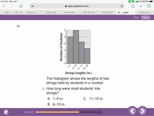 The histogram shows the lengths of a kite strings held by a student in context how long were most s