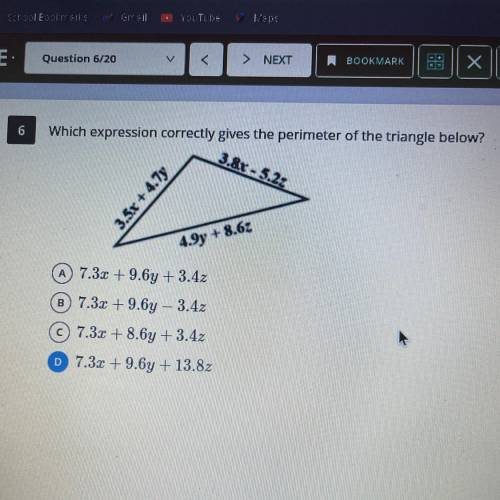 6

Which expression correctly gives the perimeter of the triangle below?
3.&r - 5.22
3.5x +4.7