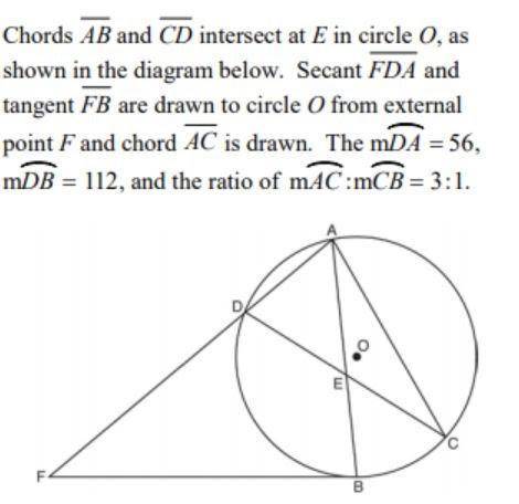 What is the measure of angle CEB?

4b) What is the measure of angle F?
4c) Explain using the circl