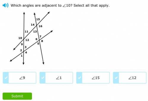 What angles are adjacent to 10 ? select all that apply