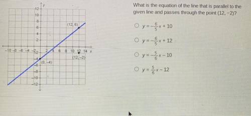 HELP!!!

What is the equation of the line that is parallel to the
given line and passes through th