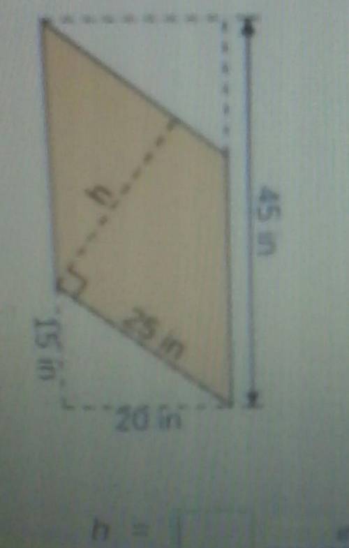 A parallelogram has been drawn inside of a rectangle. Find the height (h) that is labled on the dia