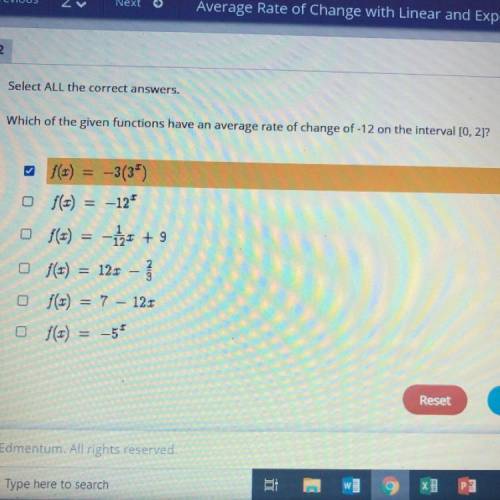 Select ALL the correct answers,

Which of the given functions have an average rate of change of 12