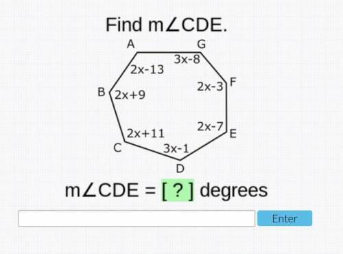 Find the measure of CDE. The measure of CDE equals a certain # of degrees.