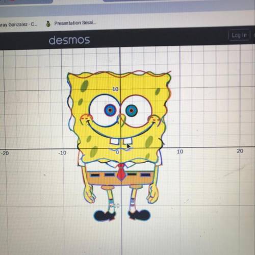 Desmos Spongebob graph

Please help answer the following two questions ASAP 
Here is the graph I’m