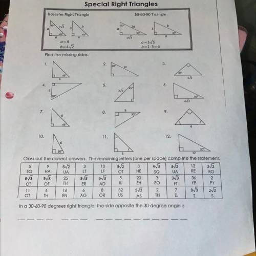 Special Right Triangles

Isosceles Right Triangle
30-60-90 Triangle.
In a 30-60-90 degrees right t