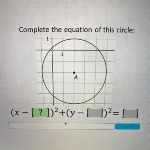 Complete the equation of this circle:
А
(x – [? ])2+(y - [ ])2= [ ]