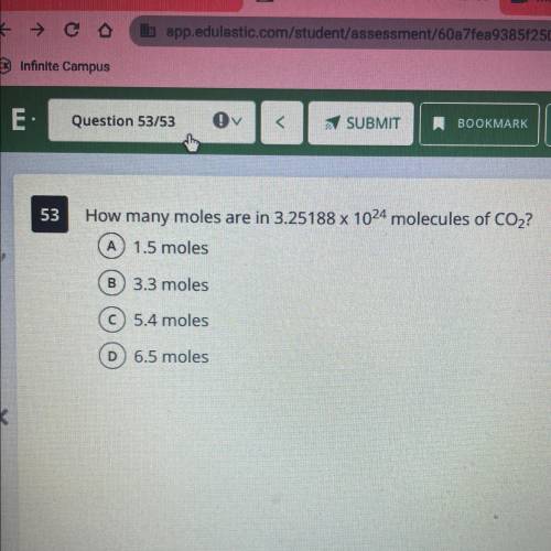 How many moles are in 3.25188x10^24 molecules of CO2