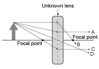 Which ray would appear on a ray diagram for both a concave lens and a convex lens?