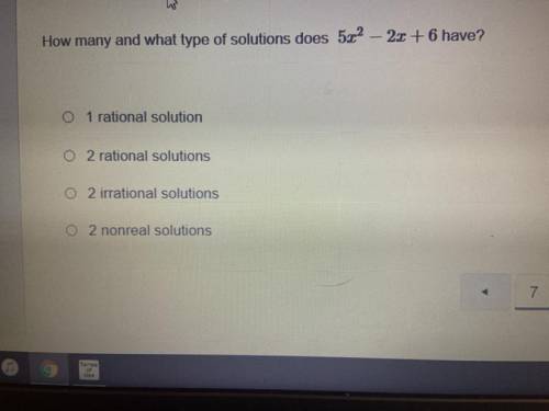 How many and what type of solutions does 5x^2-2x+6 have
