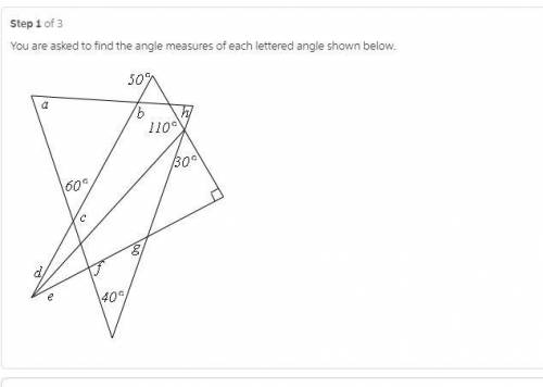calculate the measure of each lettered angle. congruent angles and right angles are indicated, WILL