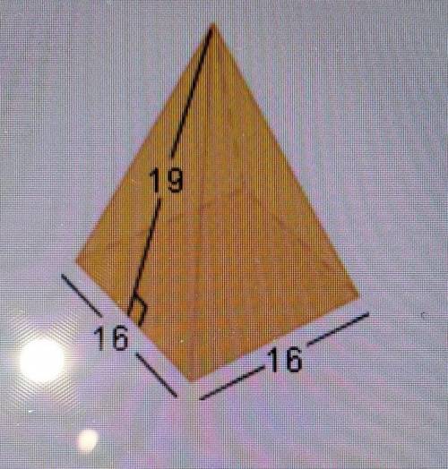 What is the surface area of the regular pyramid below? 19 16 16

A. 864 units²B. 856 units²C. 756