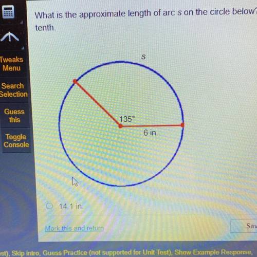 what is the approximate length of arc s in the circle below? use 3.14 for pi. round your answer to