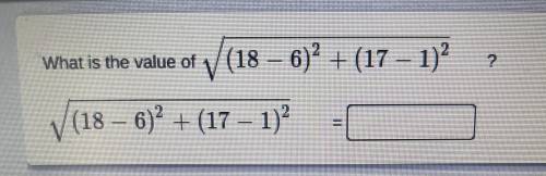 What is the value of √(18-6)^2+(17-1)^2