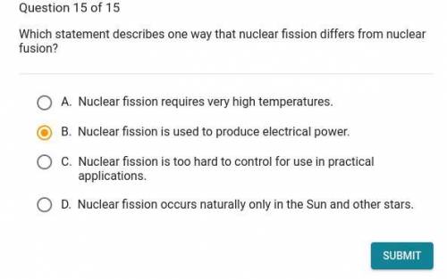 Which statement describes one way that nuclear fission differs from nuclear fusion?