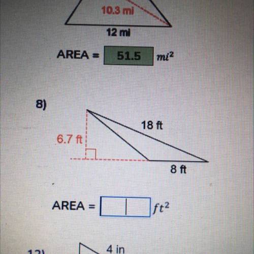 Find the area of the triangle. PS It’s the one in the middle