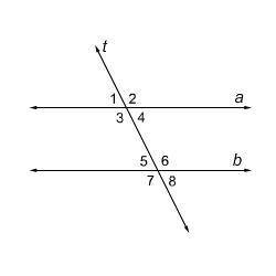In the figure, , and both lines are intersected by transversal t. Complete the statements to prove