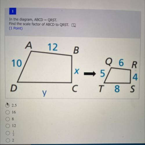 In the diagram, ABCD ~ QRST.
Find the scale factor of ABCD to QRST.