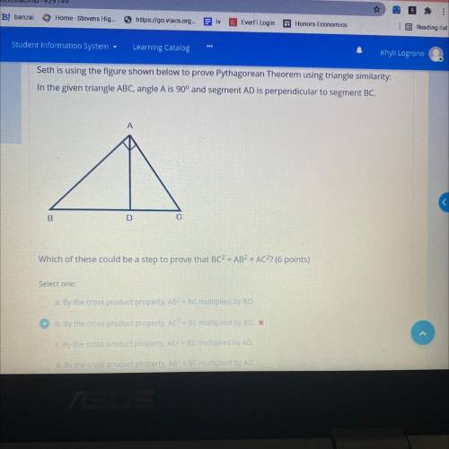 Seth is using the figure shown below to prove Pythagorean Theorem using triangle similarity

In th