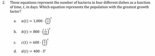 These equations represent the number of bacteria in four different dishes as a function

of time,