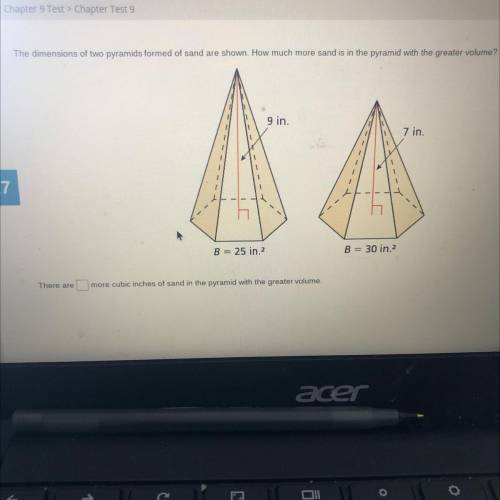 The dimension of two pyramids formed of sand are shown. how much more sand is in the pyramid with t