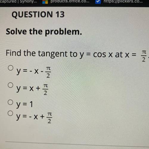 Find the tangent to y = cos x at x = ñ/2