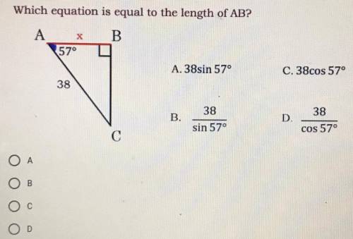 Which equation is equal to the length of AB?