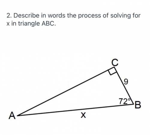 Describe in words the process of solving for x in triangle ABC.