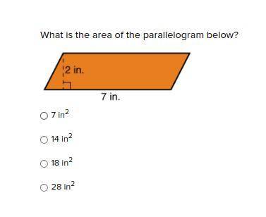 What is the area of the parallelogram below?
7 in2
14 in2
18 in2
28 in2