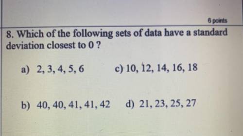 Which of the following sets of data have a standard deviation closest to 0?￼