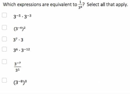 Please help with this!
What equations are equivalent to 1/3^8