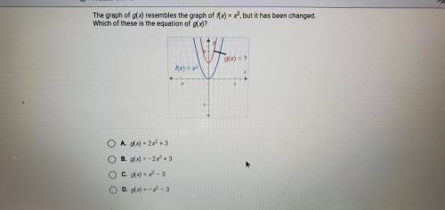 The graph of g(x) resembles the graph of f(x)=x^2 but it has been changed. Which of these is the eq