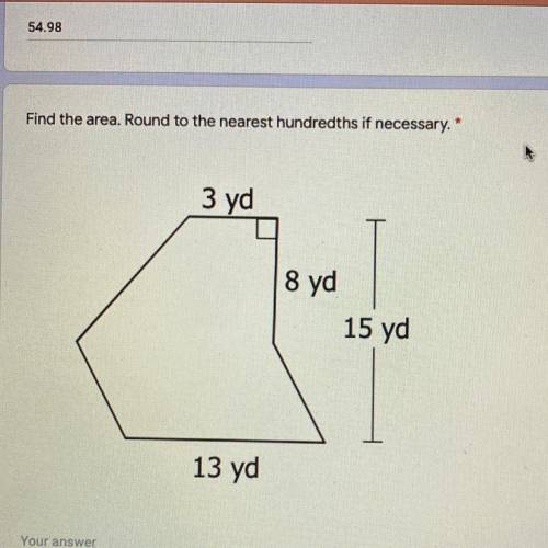HELP ASAP
Find the area. Round to the nearest hundredths if necessary.