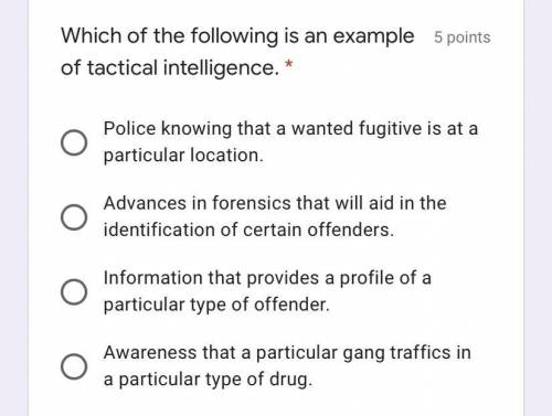 Which of the following is an example of tactical intelligence.