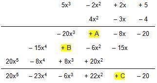 Using the Vertical Method to multiply these two polynomials, fill in the values for A, B, and C