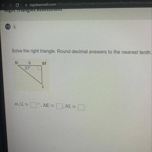 Solve the right triangle. Round decimal to the nearest tenth.