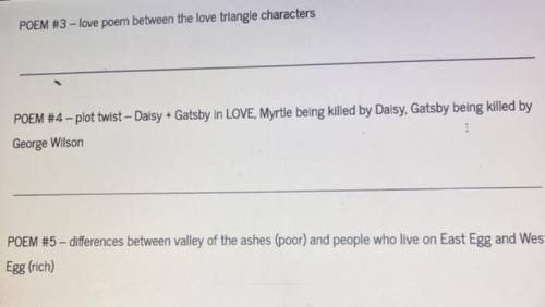 the great gatsby pleases answer with 15 lines for each please help me am in need of help or at lest
