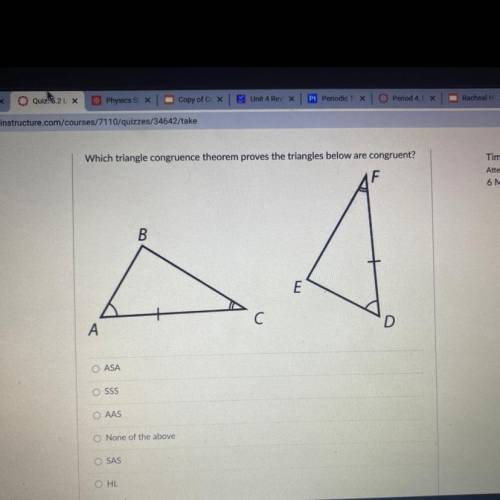 Which triangle congruence theorem proves the triangles below are congruent