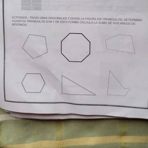 traza las diagonales y divide la figura en triangulos y determina cuantos triangulos son y de esta