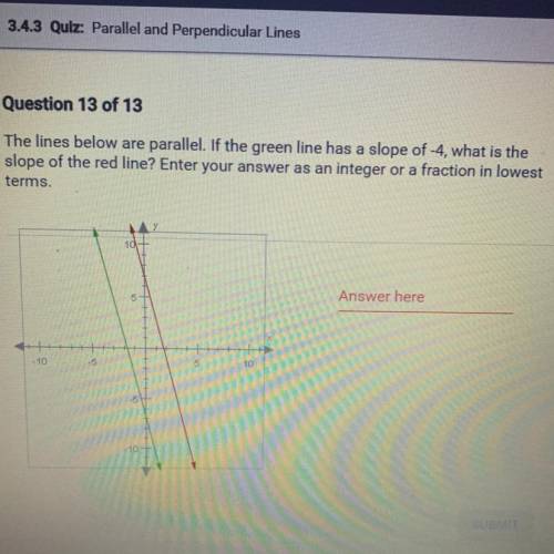 The lines below are parallel. If the green line has a slope of -4, what is the

slope of the red l