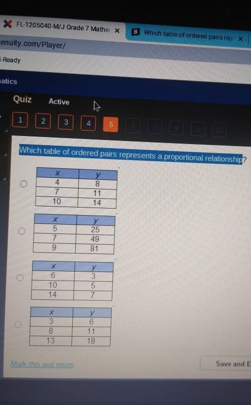 Which table of orderd pairs represent a proportional relationship​