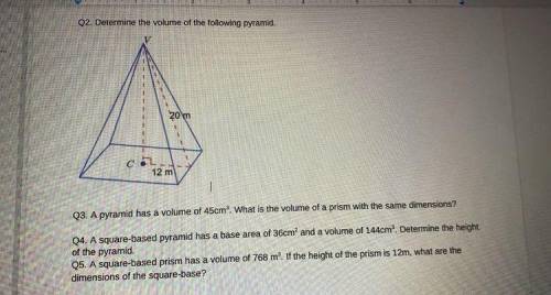 Determine the volume of the following pyramid ( someone help me please with full explanation).