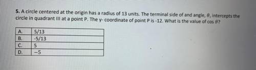 Answers include A.5/13
B -5/13
C 5
D -5